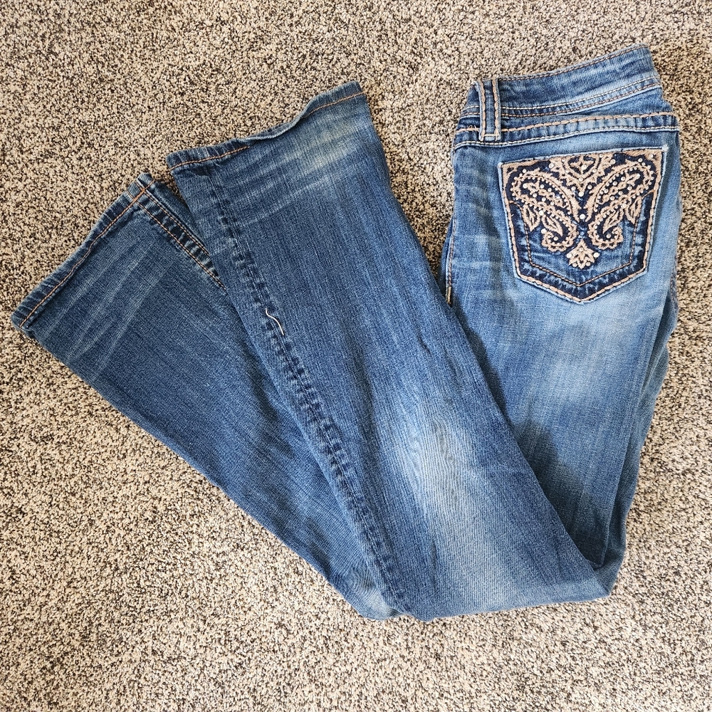 Miss Me Blue Boot Cut Jeans with Embroidered Back Pocket
